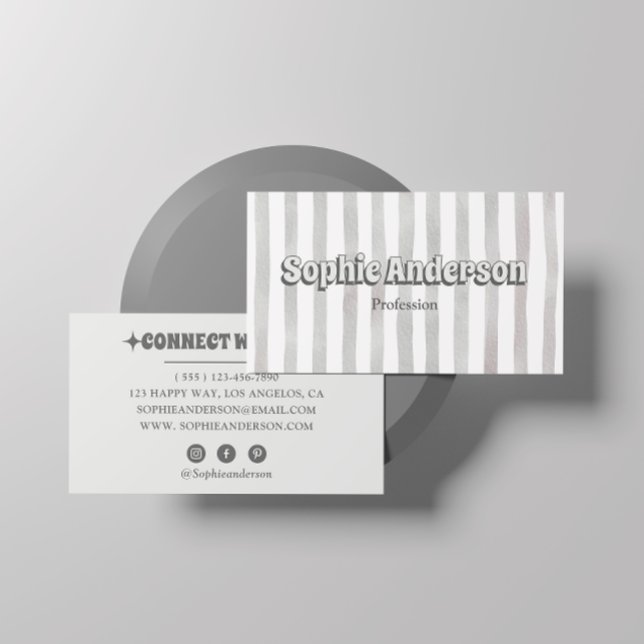 Minimalistisk grå retro-randig med sociala medier visitkort (Skapare uppladdad)
