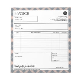 Minimalistisk grå rutig kant fakturamall anteckningsblock