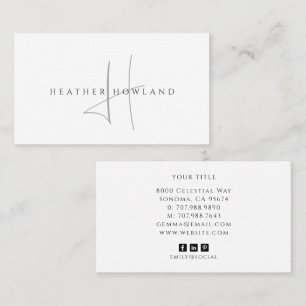 Minimalistisk grå skrivstil monogramnamn visitkort