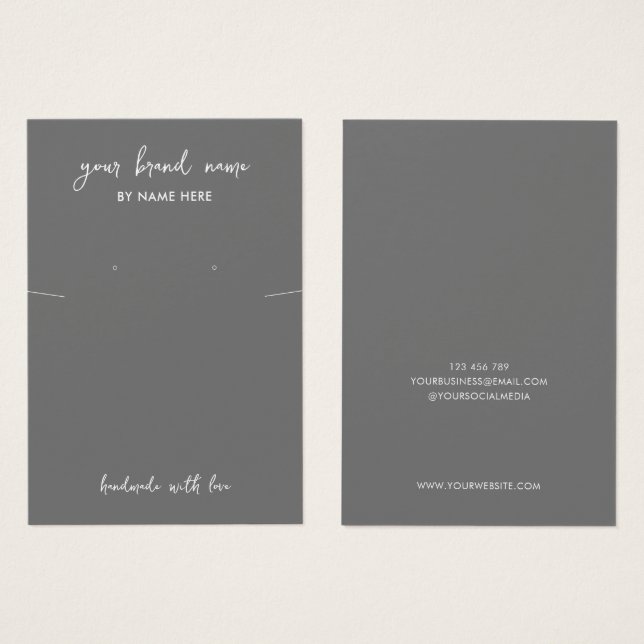 Minimalistisk grå smyckesörhänge displaykort visitkort (Framsida & baksida)