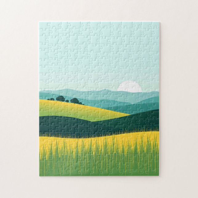 Minimalistisk gradient kullar och gräslandskap pussel (Vertikal)