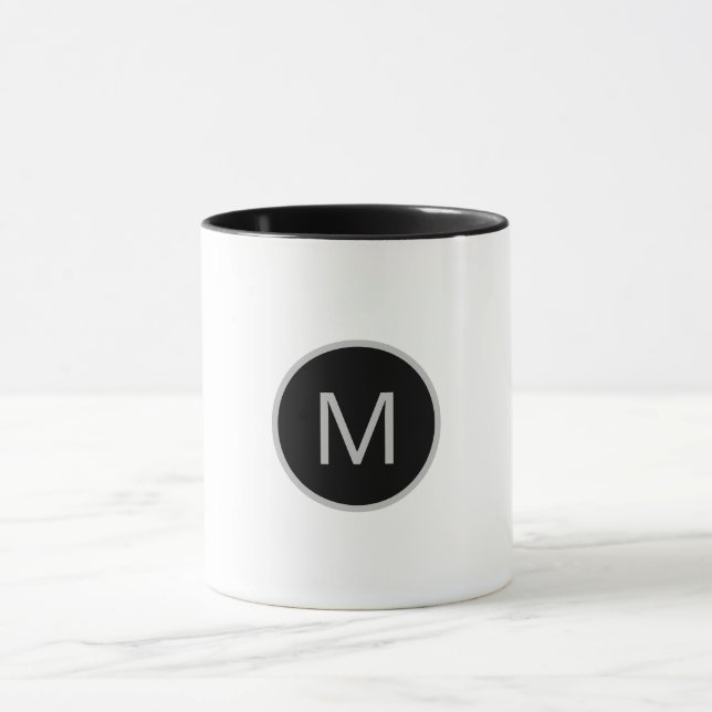 Minimalistisk Grått Black Round Monogram Mugg (Center)