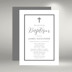 Minimalistisk Grått Boy Baptism med enkel Elegant Inbjudningar
