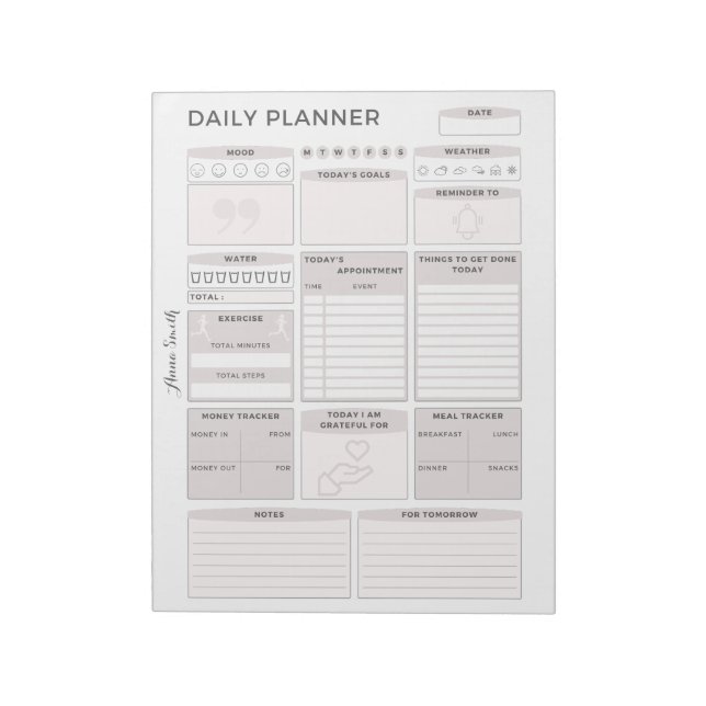 Minimalistisk Grått Daily Planner - Anpassadet Nam Anteckningsblock (Roterad)