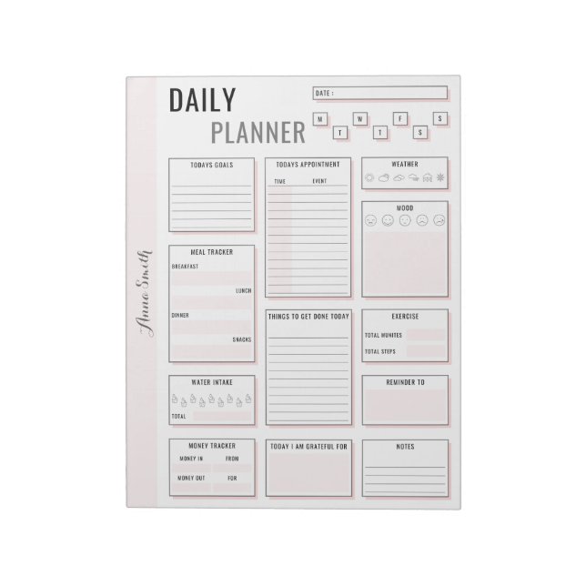Minimalistisk Grått Daily Planner - Anpassadet Nam Anteckningsblock (Roterad)