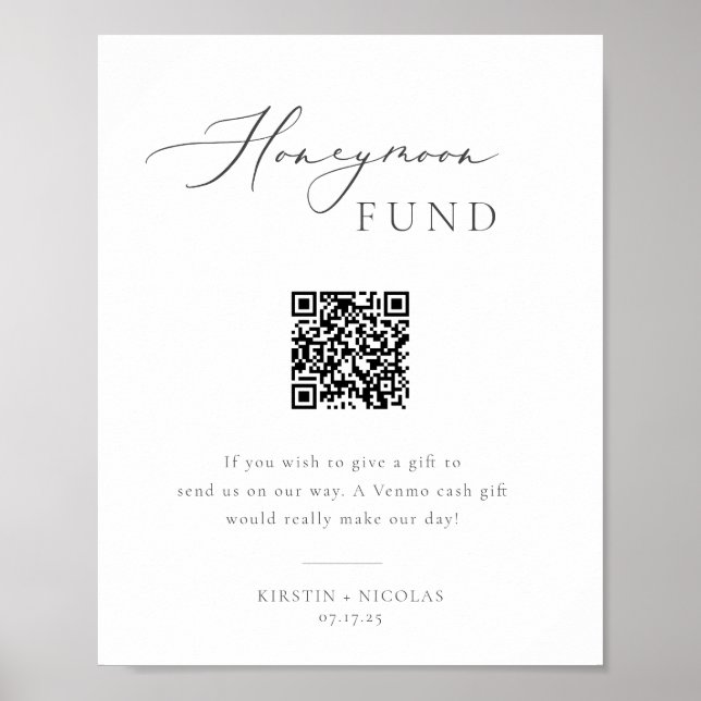 Minimalistisk Grått Honeymånfond QR-kod Poster (Framsidan)