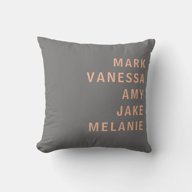 Minimalistisk grått Peach Modern Elegant Namn Kudde (Framsida)