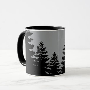 Minimalistisk grått svart gräs träd-silhuett mugg