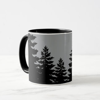 Minimalistisk grått svart gräs träd-silhuett mugg