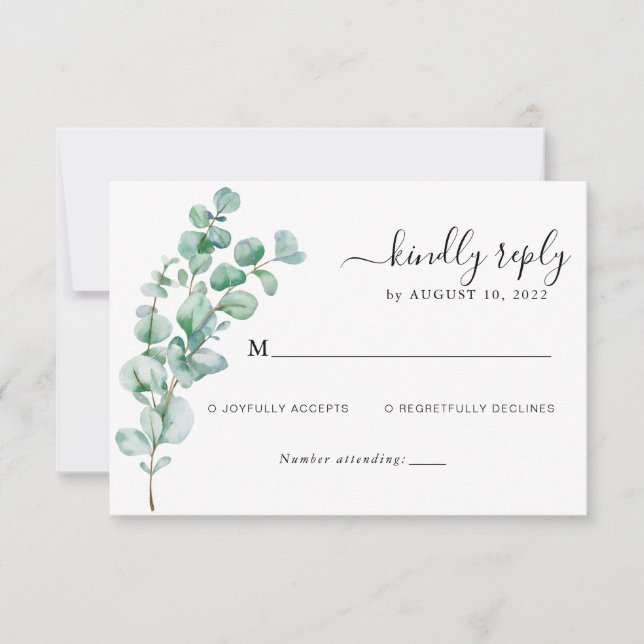 Minimalistisk Greenery Blommigt Eucalyptus Bröllop OSA Kort (Framsida)