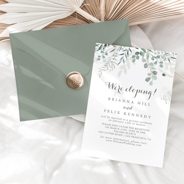 Minimalistisk Greenery Eucalyptus Elopement Recept Inbjudningar (Skapare uppladdad)