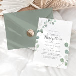 Minimalistisk Greenery Eucalyptus Wedding Receptio Inbjudningar<br><div class="desc">Denna minimalistiska gienery eucalyptus bröllopsinbjudan är perfekt för en rustik post-elopement party. Utformningen har grönt eucalyptus löv för vattenfärgsfärgers elegant. OSA kort säljs separat eller så kan du visa OSAN på baksidan eller grund på kortet.</div>