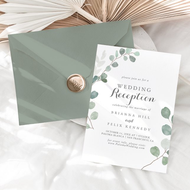 Minimalistisk Greenery Eucalyptus Wedding Receptio Inbjudningar (Skapare uppladdad)