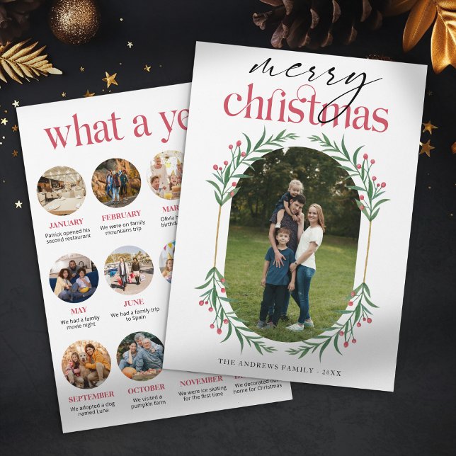 Minimalistisk Greenery-julfamiljens fotokollage Julkort (Skapare uppladdad)