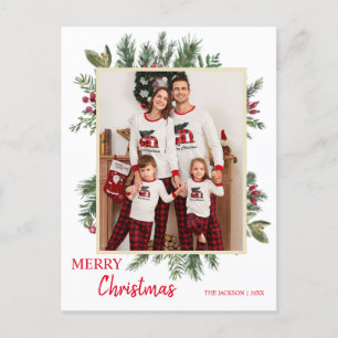 Minimalistisk grey med Red Photo God jul Vykort