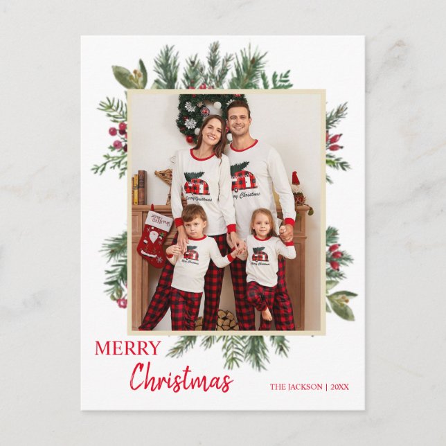 Minimalistisk grey med Red Photo God jul Vykort (Framsida)