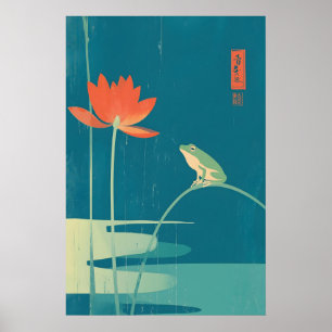Minimalistisk Groda & Lotus Konsttryck Mörk Teal Z Poster