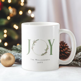 Minimalistisk grön akvarellkrans Julglädje jul Kaffemugg