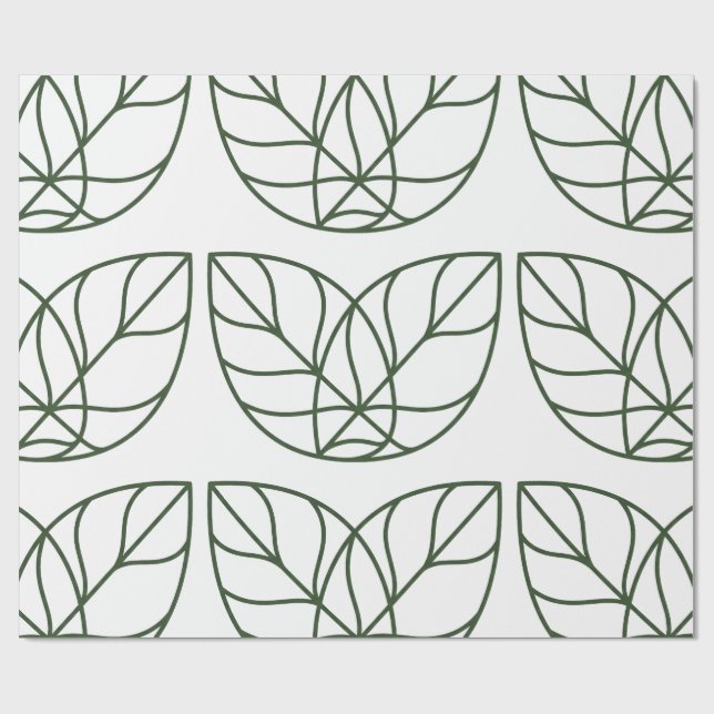 Minimalistisk grön bladlinjekonst  presentpapper (Platt)