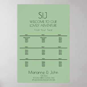 Minimalistisk grön bröllopslogotyp sittplatskarta poster