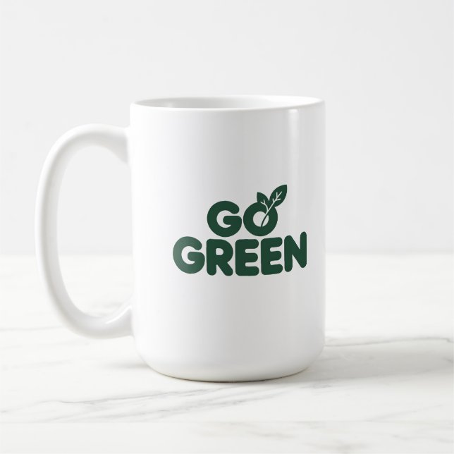 Minimalistisk grön ekologisk blad design kaffemugg (Vänster)