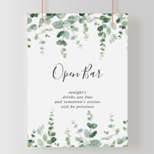 Minimalistisk grön eukalyptus bröllops öppen bar-s poster