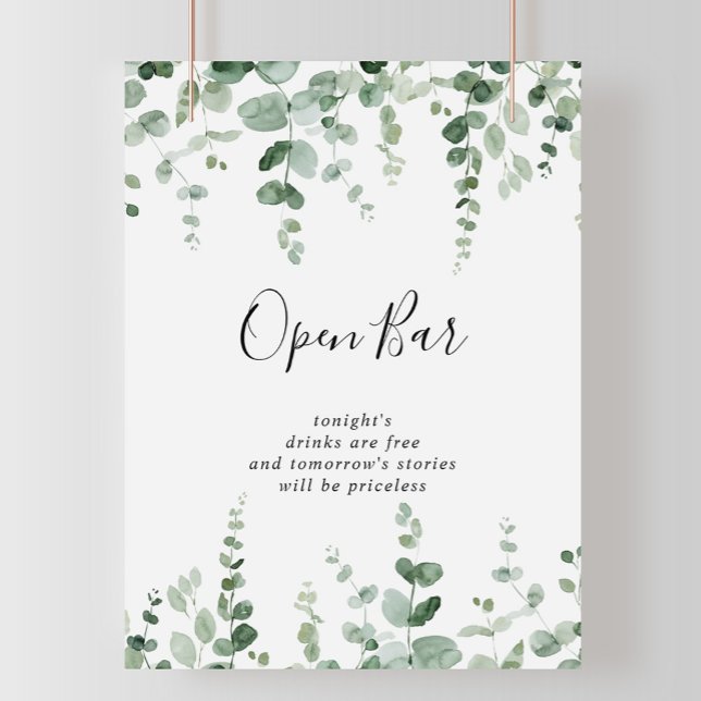Minimalistisk grön eukalyptus bröllops öppen bar-s poster (Skapare uppladdad)