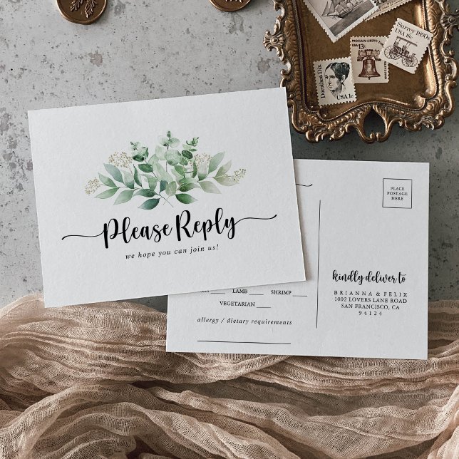 Minimalistisk grön eukalyptus meny val RSVP  (Skapare uppladdad)
