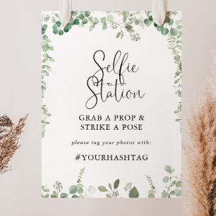 Minimalistisk grön eukalyptus Selfie Station skylt