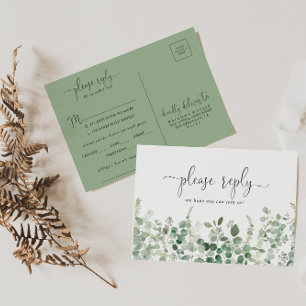 Minimalistisk grön eukalyptusmeny val RSVP Vykort