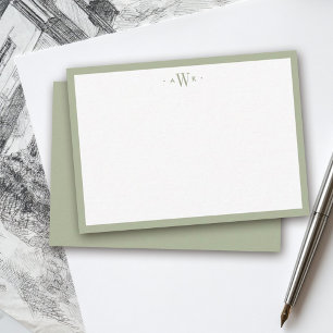 Minimalistisk grön kant Modern monogram Anteckningskort