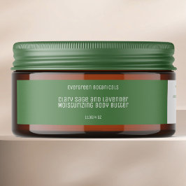 minimalistisk grön kosmetik body butter burk etike etikettband