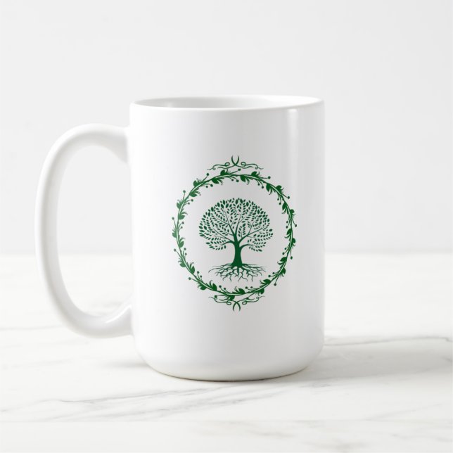 Minimalistisk Grön Livets Träd-Mugg Kaffemugg (Vänster)