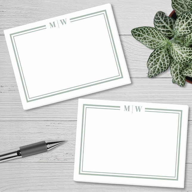 Minimalistisk grön monogram post-it block (Minimalist Green Monogram Post-it Notes)