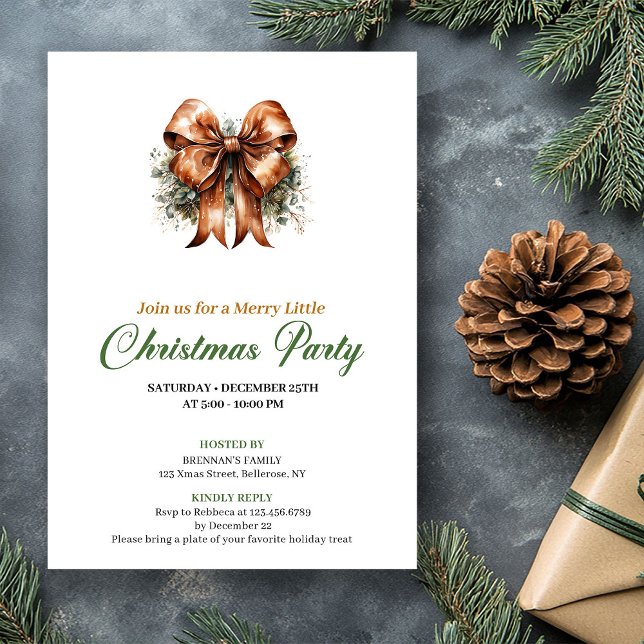 Minimalistisk grön och guld julbåge inbjudan (Minimalist Green And Gold Christmas Tree Invite)