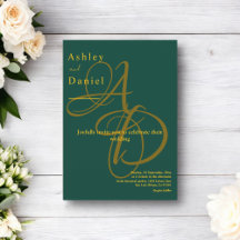 Minimalistisk grön och guld monogram Elegant bröll