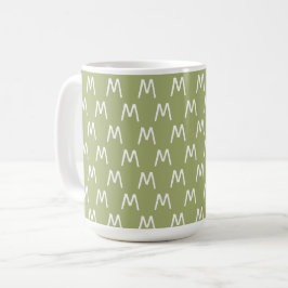 Minimalistisk grön och vit monogram kaffemugg
