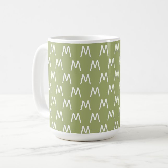 Minimalistisk grön och vit monogram kaffemugg (Framsida vänster)