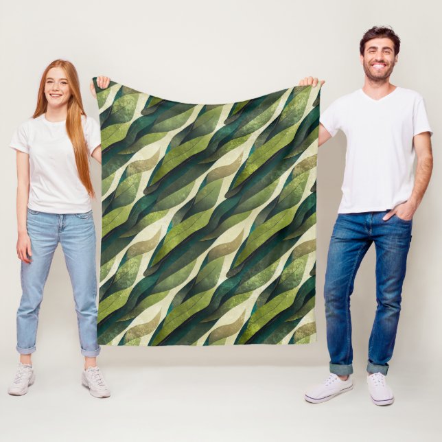 Minimalistisk grön oliv Abstrakt dekormönster Fleecefilt (På plats)