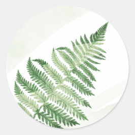 Minimalistisk grön ormbunksbröllop runt klistermärke