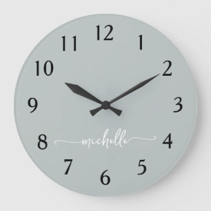 Minimalistisk grön sage monogram signerinskript stor klocka