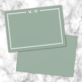 Minimalistisk Grön Två Border Monogramm Anteckningskort