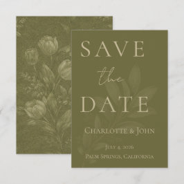 Minimalistisk grönaktig "Save the Date"-kort Spara Datumet