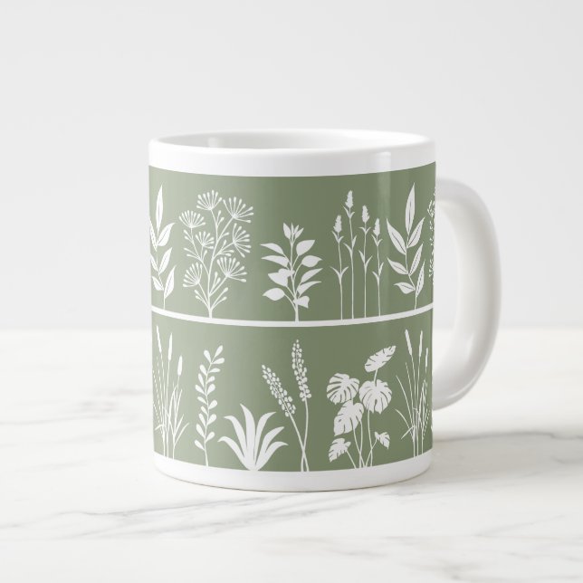 Minimalistisk grönska botanisk silhuett rand jumbo mugg (Framsida höger)