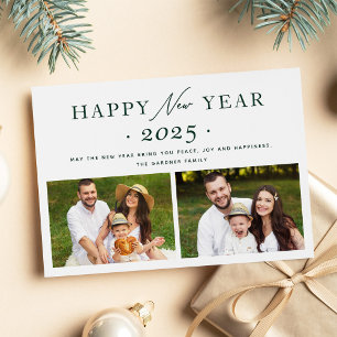 Minimalistisk Grönt 2025 Gott nytt år 2-foto Julkort
