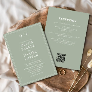 Minimalistisk Grönt alla i en QR-kod Bröllop Inbjudningar