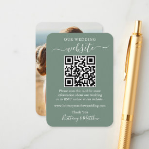 Minimalistisk Grönt av Bröllop-webbplats: foto QR  Tilläggskort