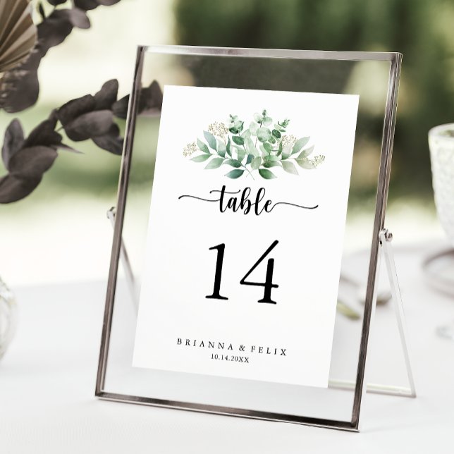 Minimalistisk Grönt av kalligrafi Eucalyptus Bröll Bordsnummer (Skapare uppladdad)