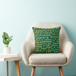Minimalistisk Grönt av skog och Golden Träd-accent Kudde
