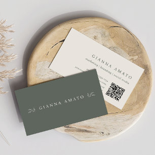 Minimalistisk Grönt & Cream Botanical Visitkort